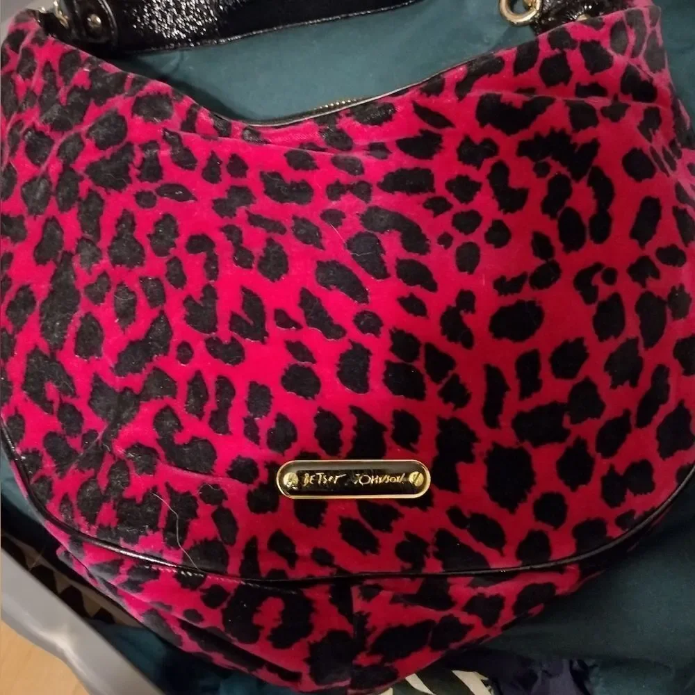 Betsey Johnson Hottie Spottie velour hobo bag